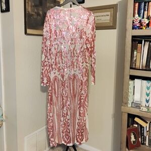 Pink Sequin Women's Size 2XL White Mesh Duster Kimono - Brooklyn's